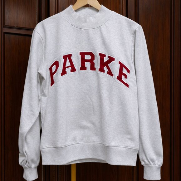 Parke Tops - Parker College Style Crew Neck Grey Sweatshirt with Dark Red Logo 🎓✨